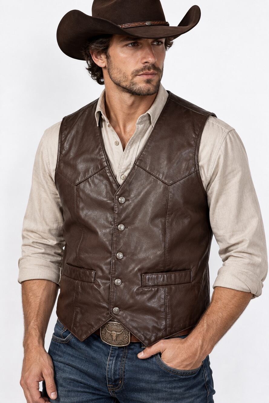 Scully Men’s Genuine Leather Western Cowboy Vest – Dark Brown size L